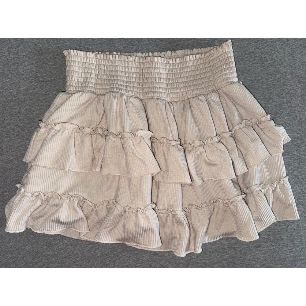 Vintage Havana Women Beige Tiered Ruffle Mini Skirt Size Small Boho Cottagecore